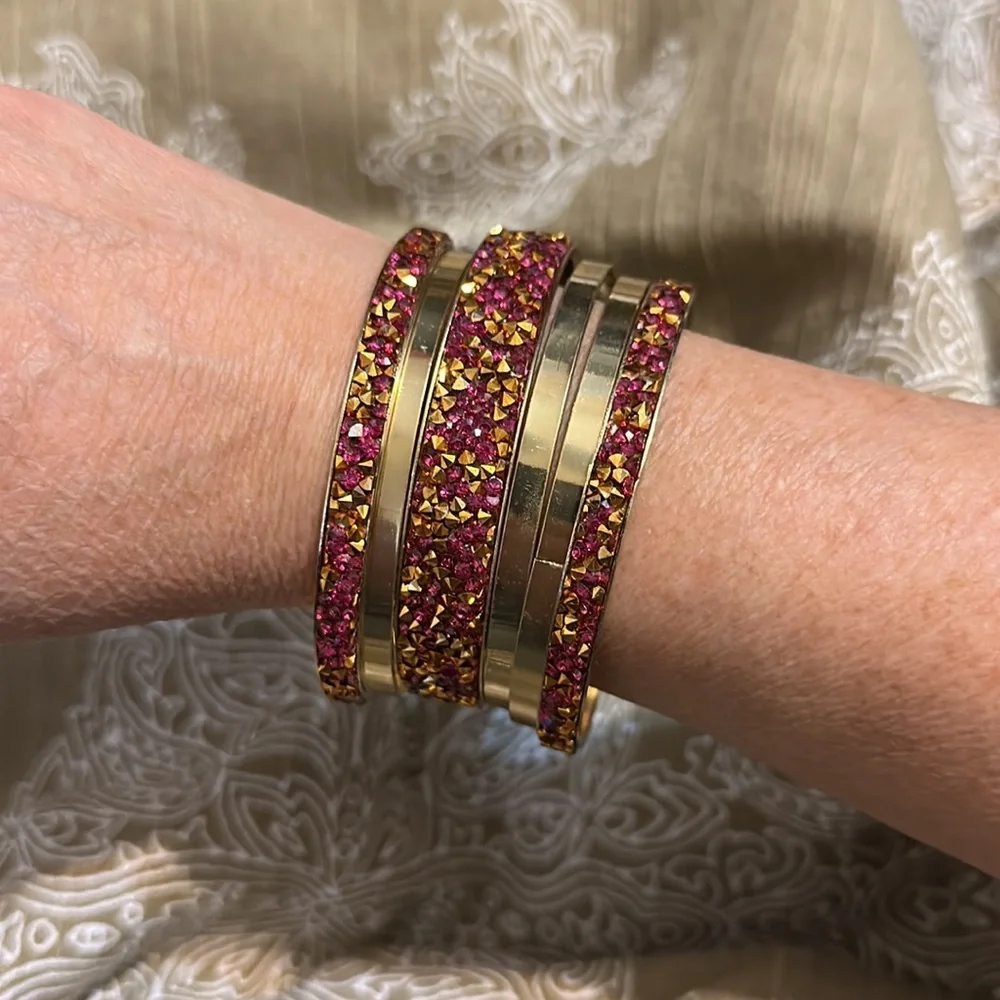 NWOT PINK/GOLDEN sparkling bangle bracelets - Picture 2 of 4